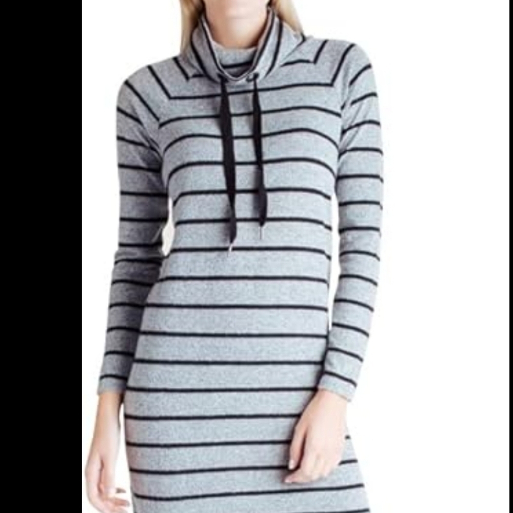 Storia Black and Gray Striped Dress Small 1330